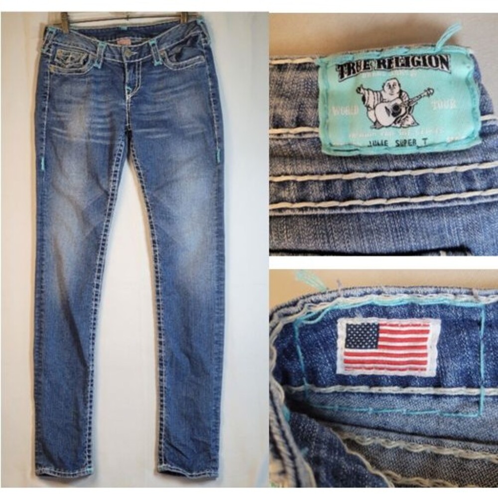 Vintage True Religion JULIE SUPER T Cropped Skinny Stretch Jeans 30x33 USA Made